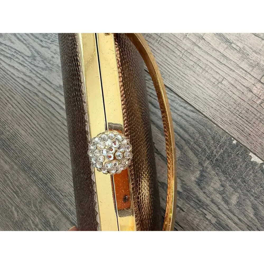 Vintage Clutch Bag Party Clutches Handbag Detachable Chain Strap Brown Gold